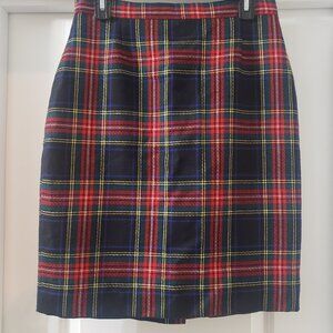 Vintage Halston Skirt Mid-Length 100% Wool Tartan Size 12